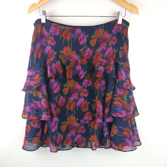 Lauren Ralph Lauren Black Label SZ 10 Floral Crinkle Georgette Tiered Skirt - Picture 2 of 6